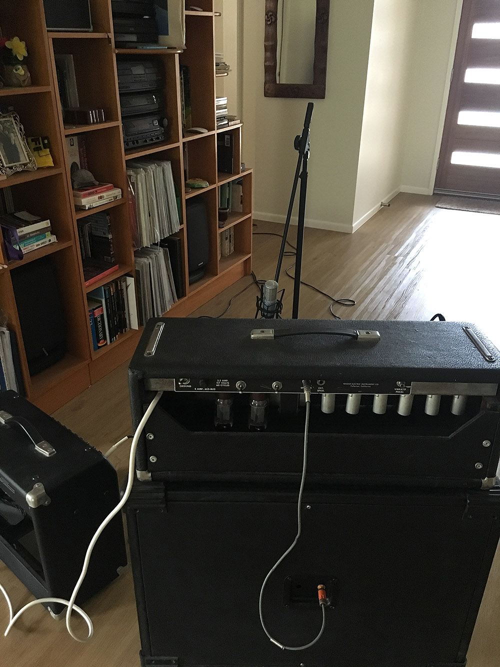 Amp setup with 60's Fender Vibrasonic head and 90's Fender Princeton.